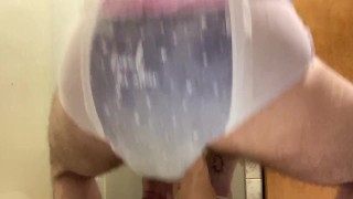 Riding a big dildo in my wet diaper